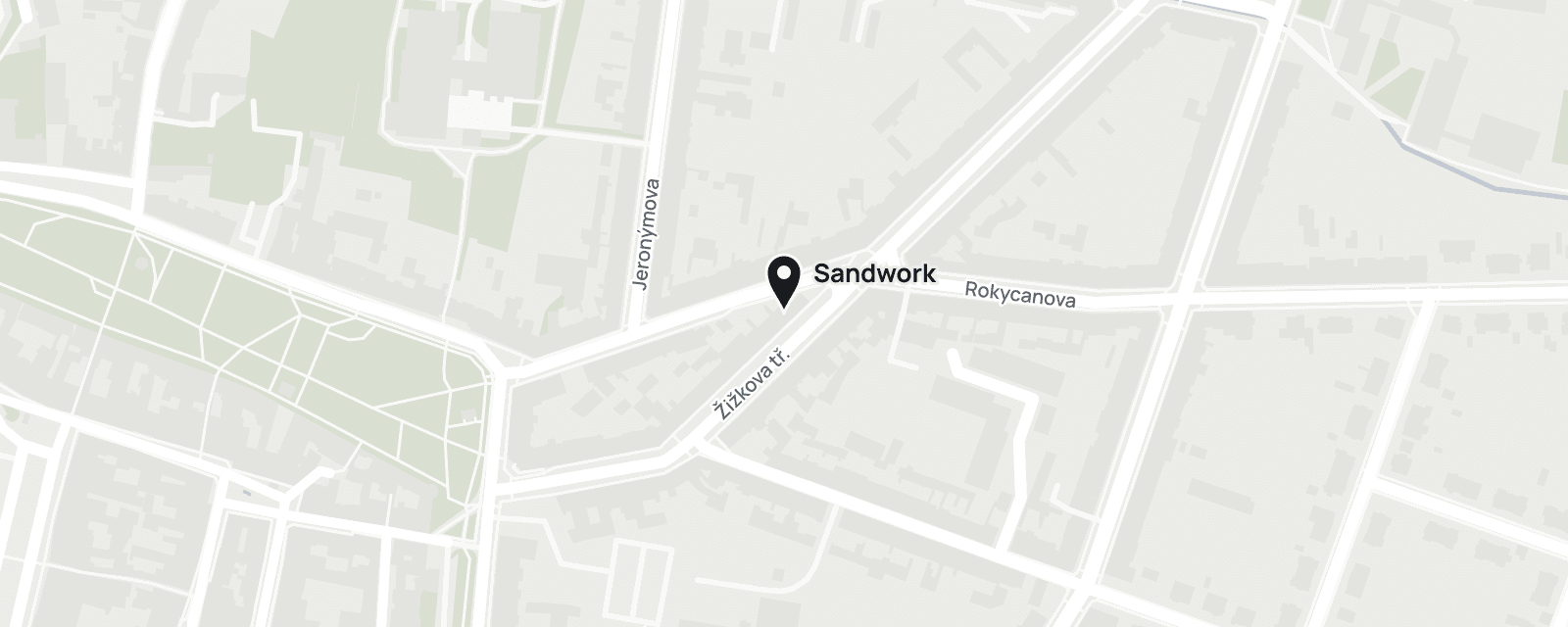 Mapa ulic kolem Žižkovy třídy v Písku se špendlíkem na Sandworku